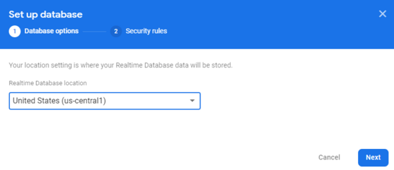 Choose firebase database location