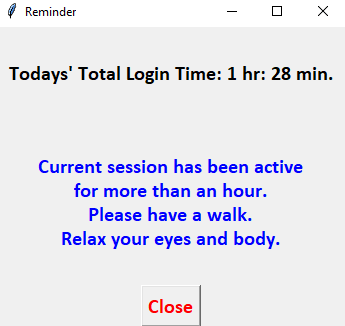 Sedentary reminder python